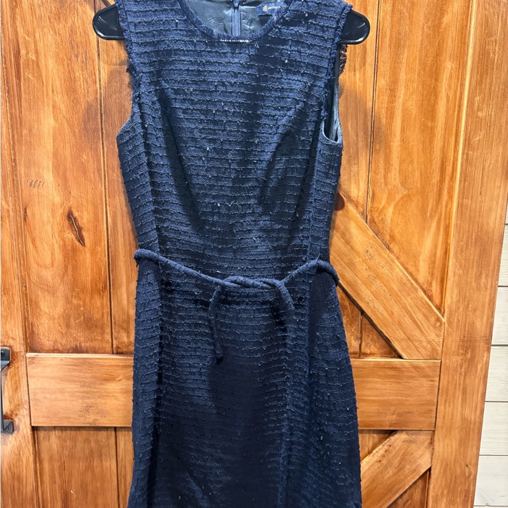 Brooks Brothers Navy Tweed Textured Midi Dress